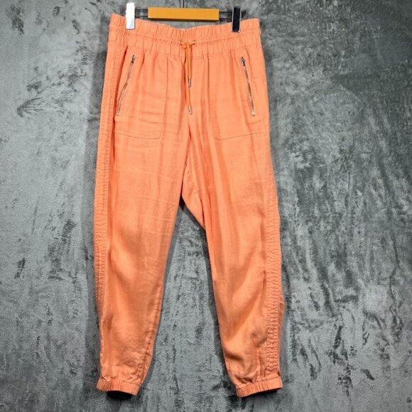 Athleta Cabo Linen Jogger Womens Size 8 Orange Peach Summer Zipped Pockets - Picture 2 of 11